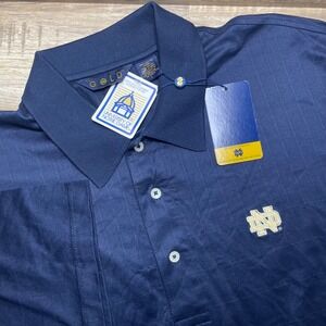 Gold Notre Dame Fighting Irish Navy Blue Cotton Polo Shirt Men Large New Stretch